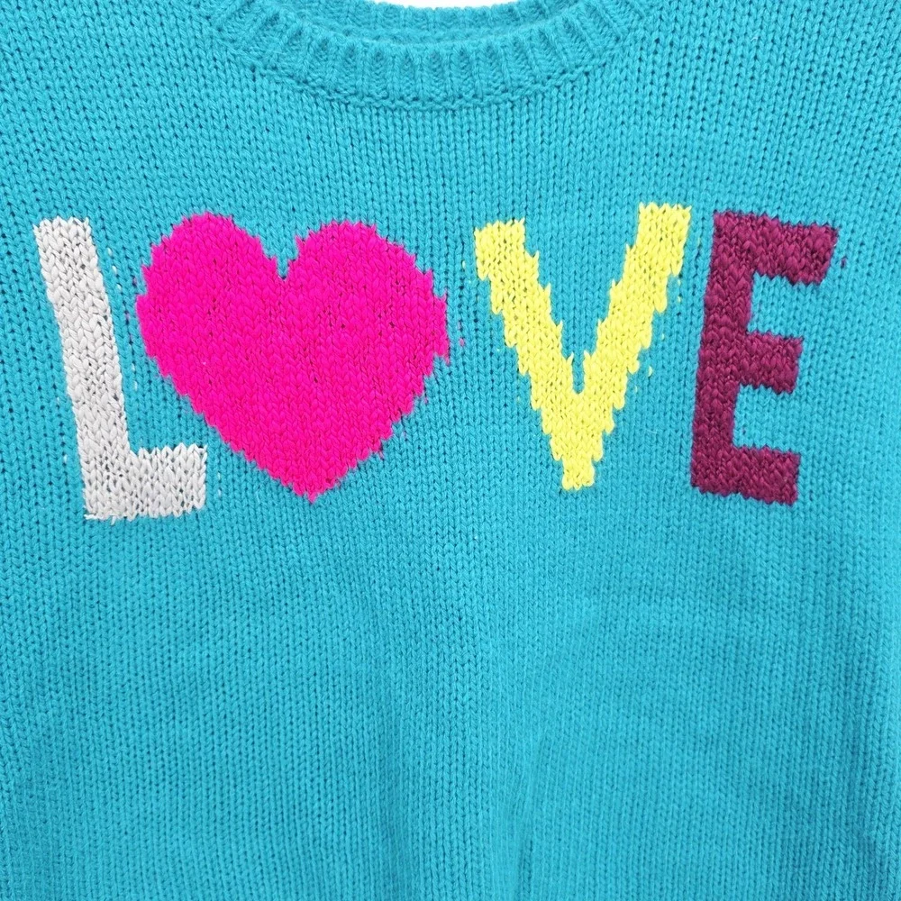 The Children's Place Sweater Short Sleeve Oversized Girl's Teal Love Colorful‎